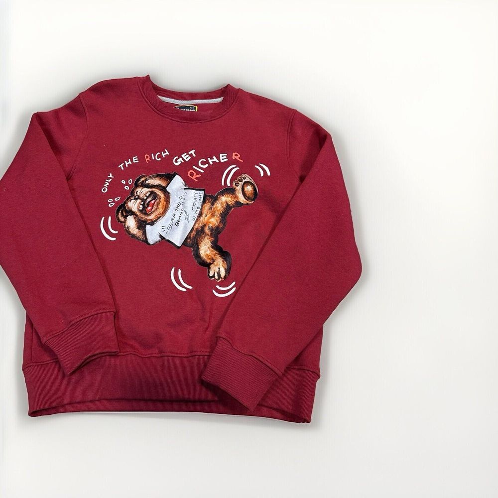 Bear The Beams Bear Sweatshirt Rich Get Richer‎ Crew Men Adult Large Red NWT